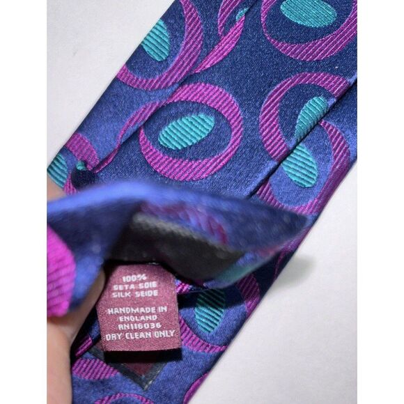 CHARLES TYRWHITT Mens 100% Silk Necktie Designer POLKA DOT Blue Green Pink - Picture 3 of 5